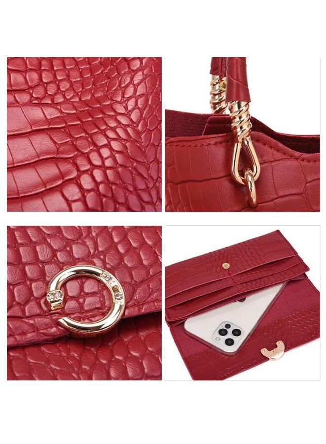 A Touch of Elegance: Maroon PU Leather Handbag, Shoulder Bags and Purses Sets for Women - Image 5