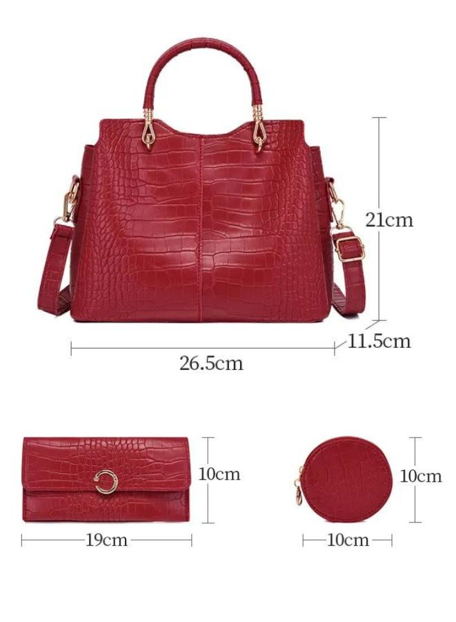 A Touch of Elegance: Maroon PU Leather Handbag, Shoulder Bags and Purses Sets for Women - Image 3