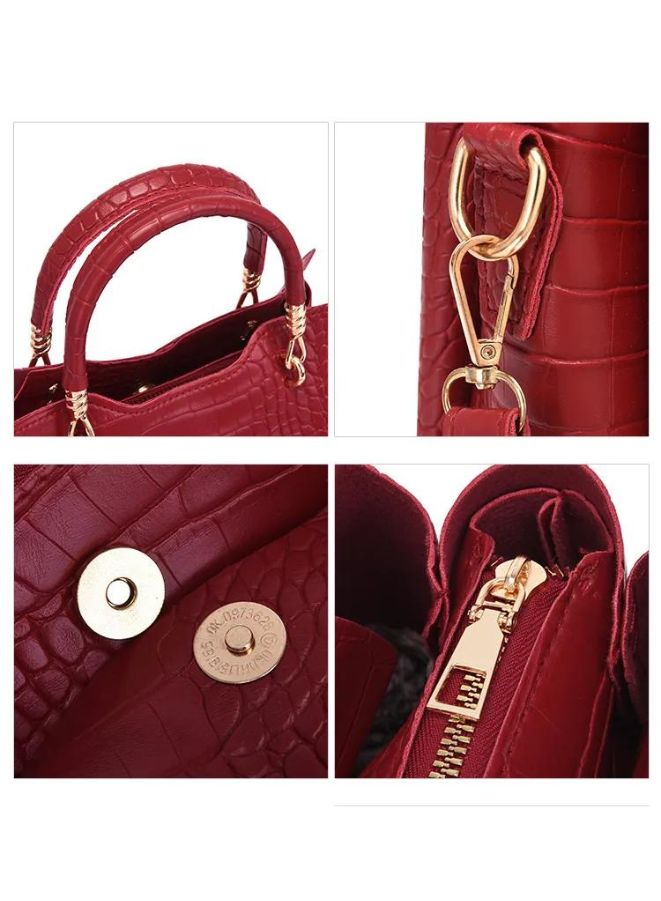 A Touch of Elegance: Maroon PU Leather Handbag, Shoulder Bags and Purses Sets for Women - Image 4