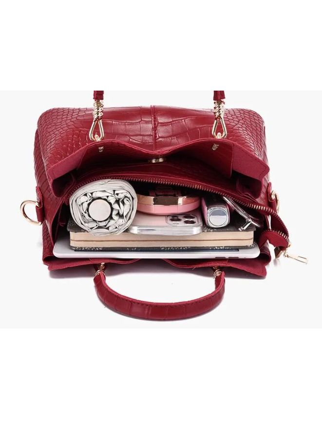 A Touch of Elegance: Maroon PU Leather Handbag, Shoulder Bags and Purses Sets for Women - Image 2