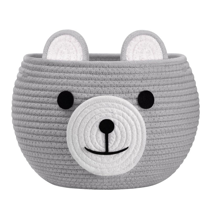 CherryNow Baby Basket for Nursery, Bear Gift Baskets Empey for Kids, Diaper Caddy Baby Shower Basket, Cute Animal Baskets for Toy Storage, Light Grey, 10.5"D x 8.5"H