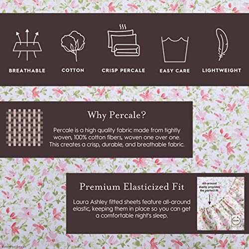 Laura Ashley - Twin XL Sheets, Cotton Percale Bedding Set, Lightweight & Breathable Home Decor (Norella Pink, Twin XL) - Image 5