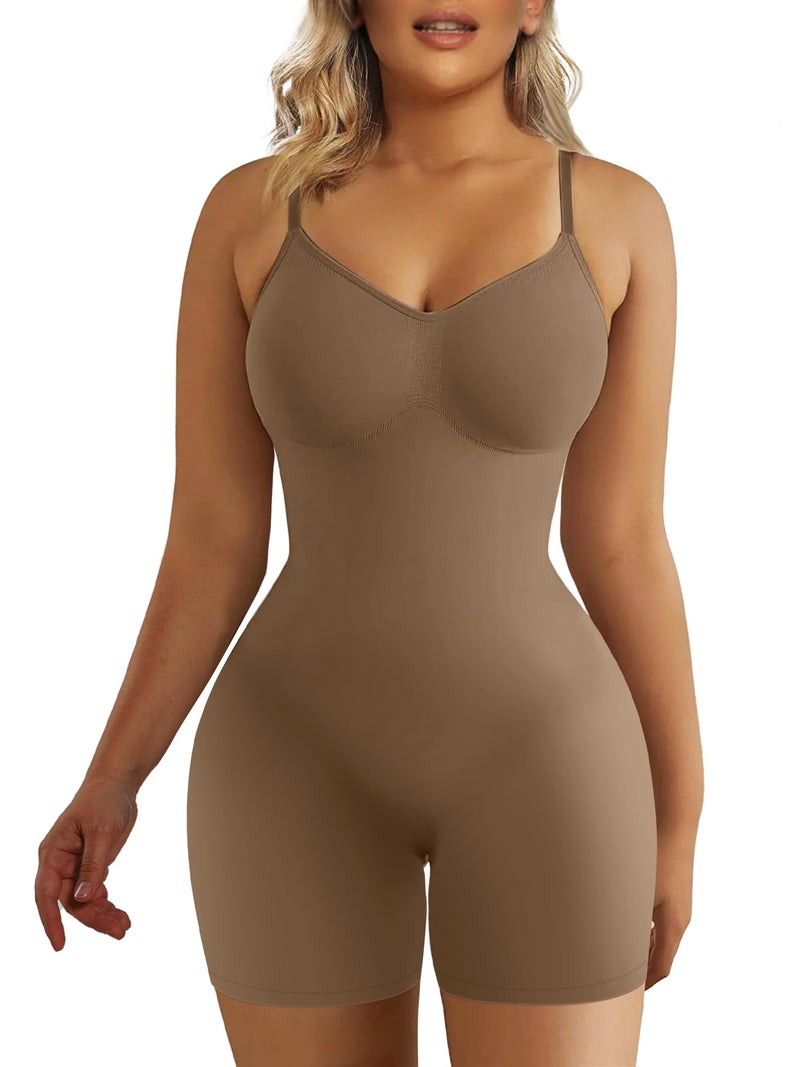 SHAPERX Shapewear for Women Tummy Control Bodysuit Mid Thigh Butt Lifter Body Shaper Shorts,SZ5218-Brown-2XL/3XL - Image 1