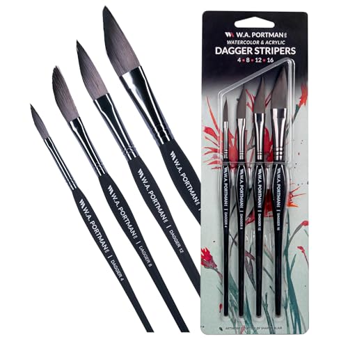 W.A. Portman WA Portman Dagger Watercolor Paint Brushes Professional 4pc Set - 100% Vegan, Cruelty-Free Dagger Watercolor Brushes Professional - Acrylic Paint Brush Set with Triangular Comfort Grip - Image 1