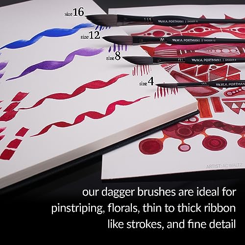 W.A. Portman WA Portman Dagger Watercolor Paint Brushes Professional 4pc Set - 100% Vegan, Cruelty-Free Dagger Watercolor Brushes Professional - Acrylic Paint Brush Set with Triangular Comfort Grip - Image 2