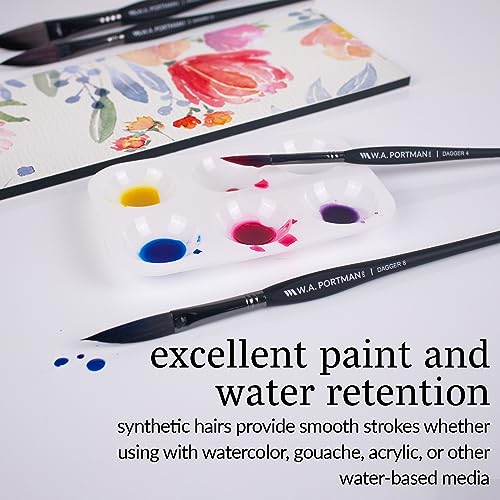 W.A. Portman WA Portman Dagger Watercolor Paint Brushes Professional 4pc Set - 100% Vegan, Cruelty-Free Dagger Watercolor Brushes Professional - Acrylic Paint Brush Set with Triangular Comfort Grip - Image 3