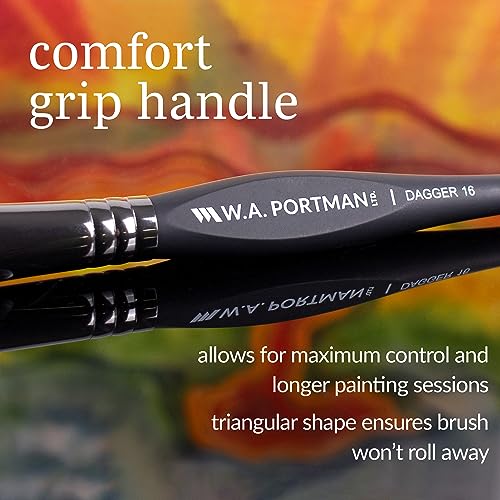 W.A. Portman WA Portman Dagger Watercolor Paint Brushes Professional 4pc Set - 100% Vegan, Cruelty-Free Dagger Watercolor Brushes Professional - Acrylic Paint Brush Set with Triangular Comfort Grip - Image 4