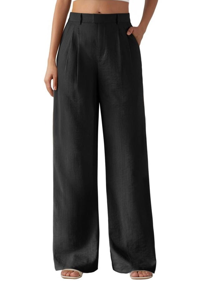 Feiersi Women's Wide Leg Pants Casual High Waisted Slacks Straight Dressy Pants Palazzo Trousers with Pockets, 01 Black, XXL - Image 4