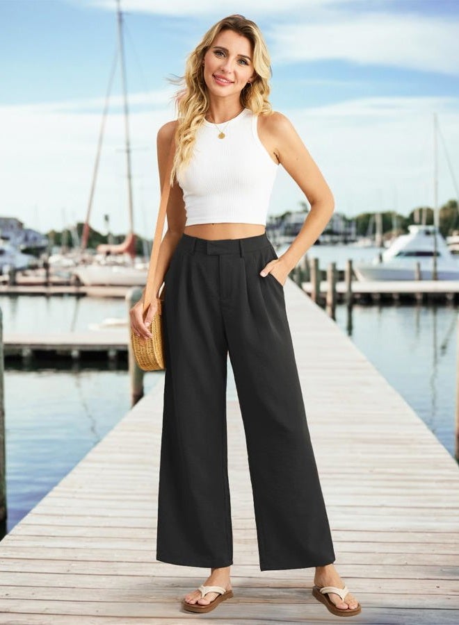 Feiersi Women's Wide Leg Pants Casual High Waisted Slacks Straight Dressy Pants Palazzo Trousers with Pockets, 01 Black, XXL - Image 3