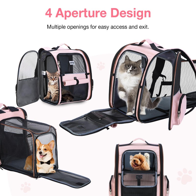 Lekebobor Large Cat Backpack Carrier Expandable Foldable Pet Carrier Backpack for Small Dogs Puppy Medium Cats Fit Up to 18 Lbs for Travel, Hiking,Pink - Image 5