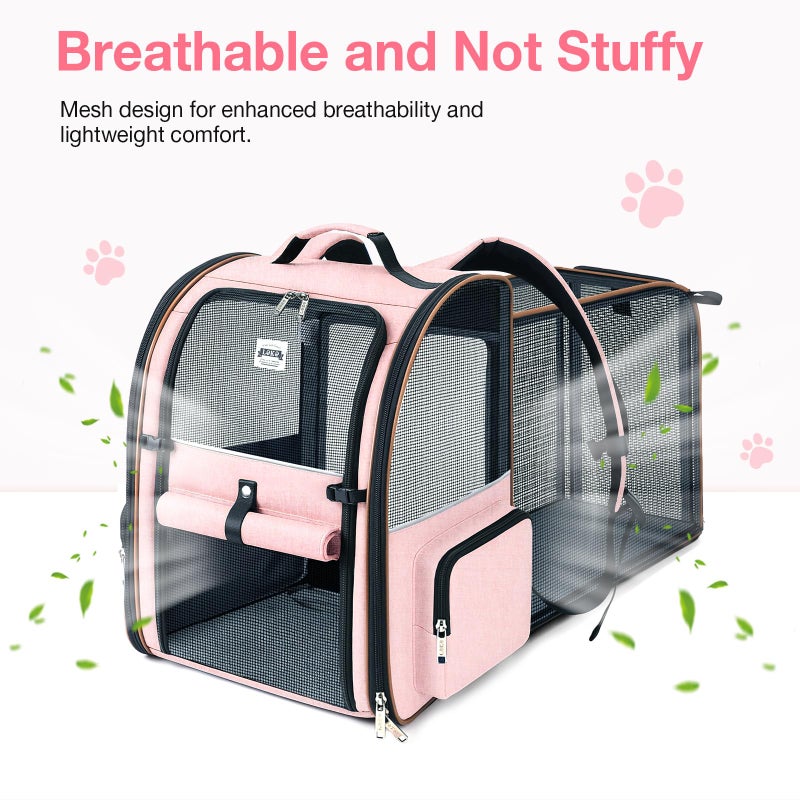 Lekebobor Large Cat Backpack Carrier Expandable Foldable Pet Carrier Backpack for Small Dogs Puppy Medium Cats Fit Up to 18 Lbs for Travel, Hiking,Pink - Image 3