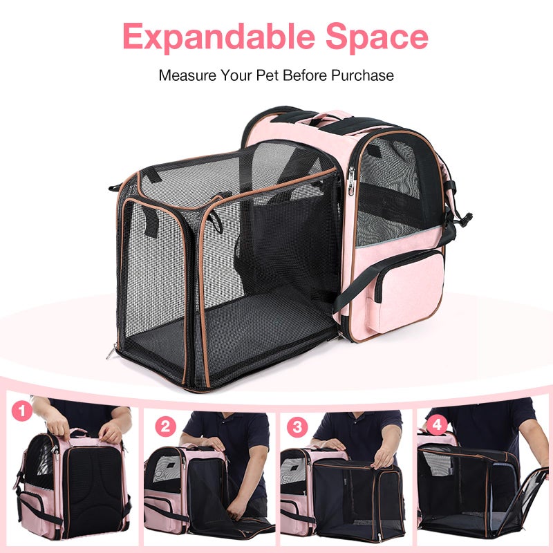 Lekebobor Large Cat Backpack Carrier Expandable Foldable Pet Carrier Backpack for Small Dogs Puppy Medium Cats Fit Up to 18 Lbs for Travel, Hiking,Pink - Image 4