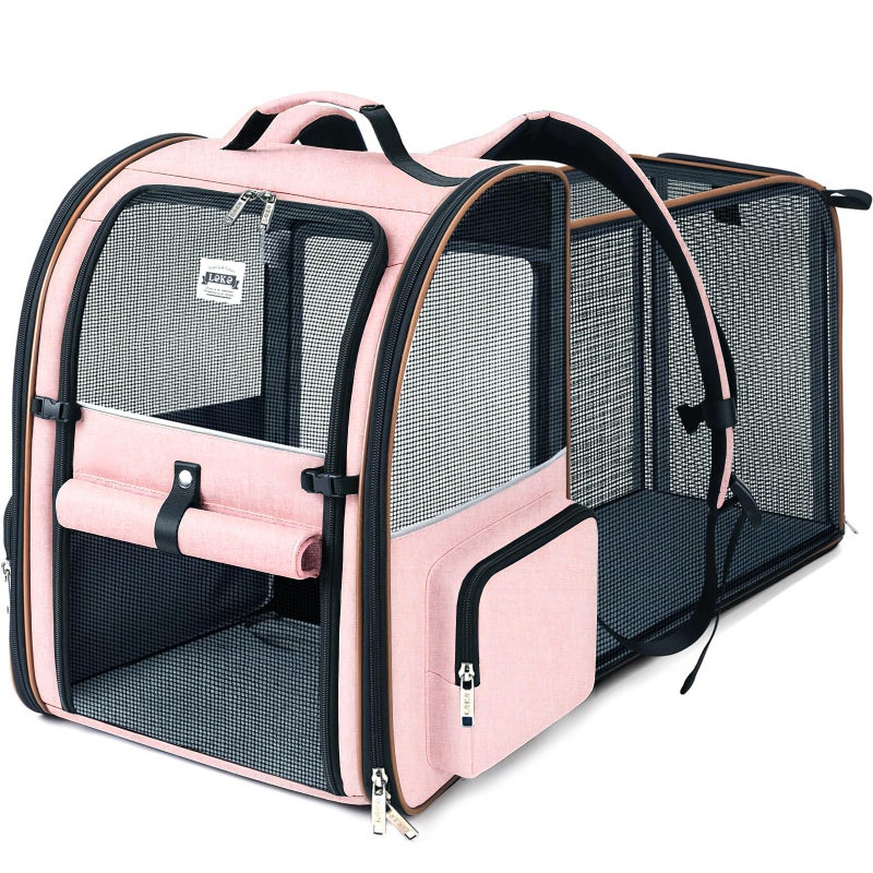 Lekebobor Large Cat Backpack Carrier Expandable Foldable Pet Carrier Backpack for Small Dogs Puppy Medium Cats Fit Up to 18 Lbs for Travel, Hiking,Pink - Image 1