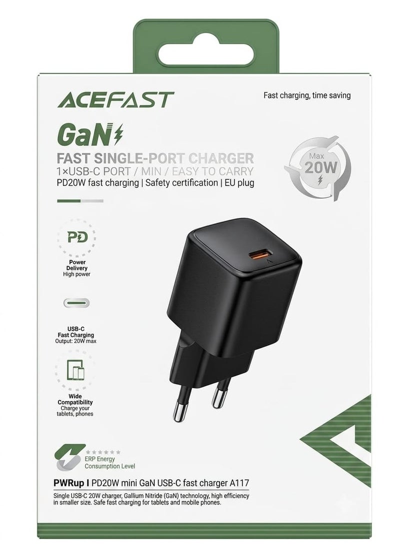 أسيفاست شاحن جداري سريع إيسفاست ميني GaN بمنفذ USB-C وقوة 20 واط (موديل A117) - قابس أوروبي - Image 1