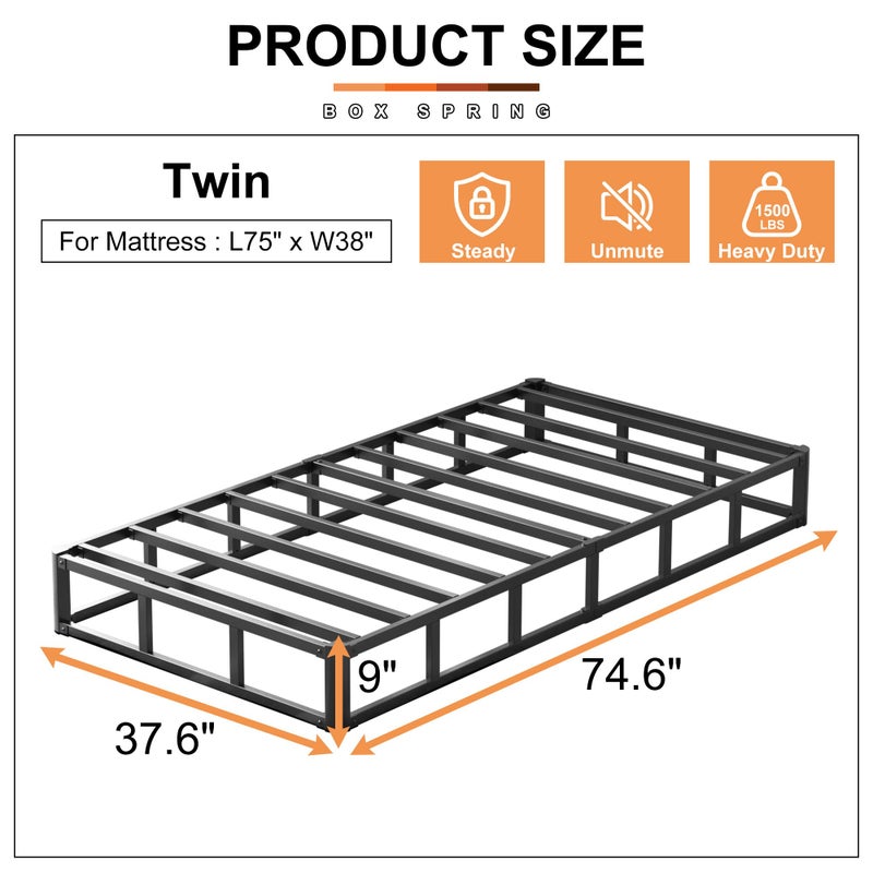 EMODA 9 Inch Twin Box Spring Heavy Duty Metal Mattress Foundation Bed Base with Fabric Cover, Easy Assembly - Image 3