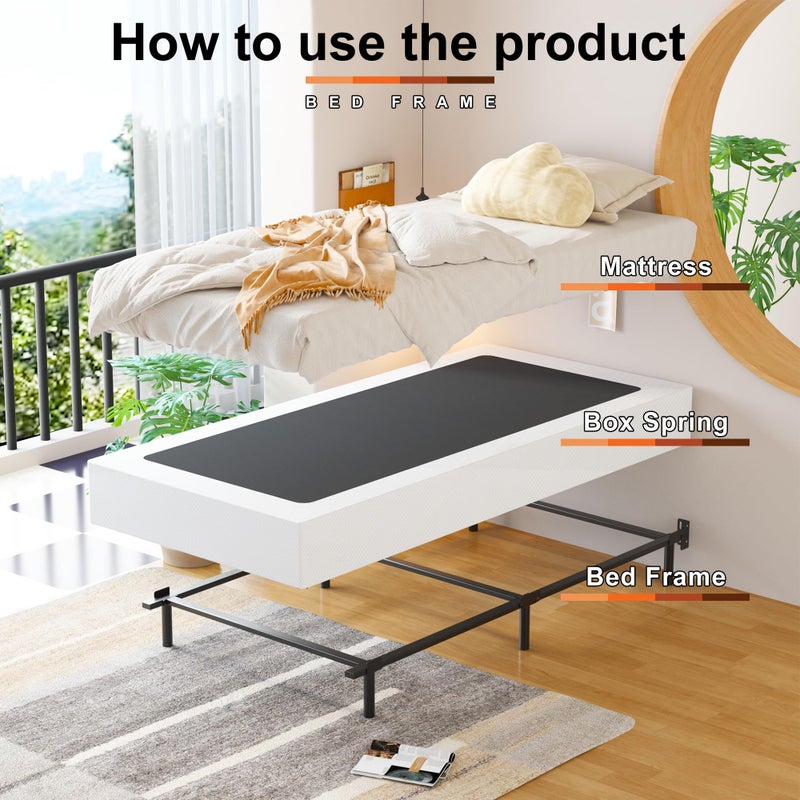 EMODA 9 Inch Twin Box Spring Heavy Duty Metal Mattress Foundation Bed Base with Fabric Cover, Easy Assembly - Image 4