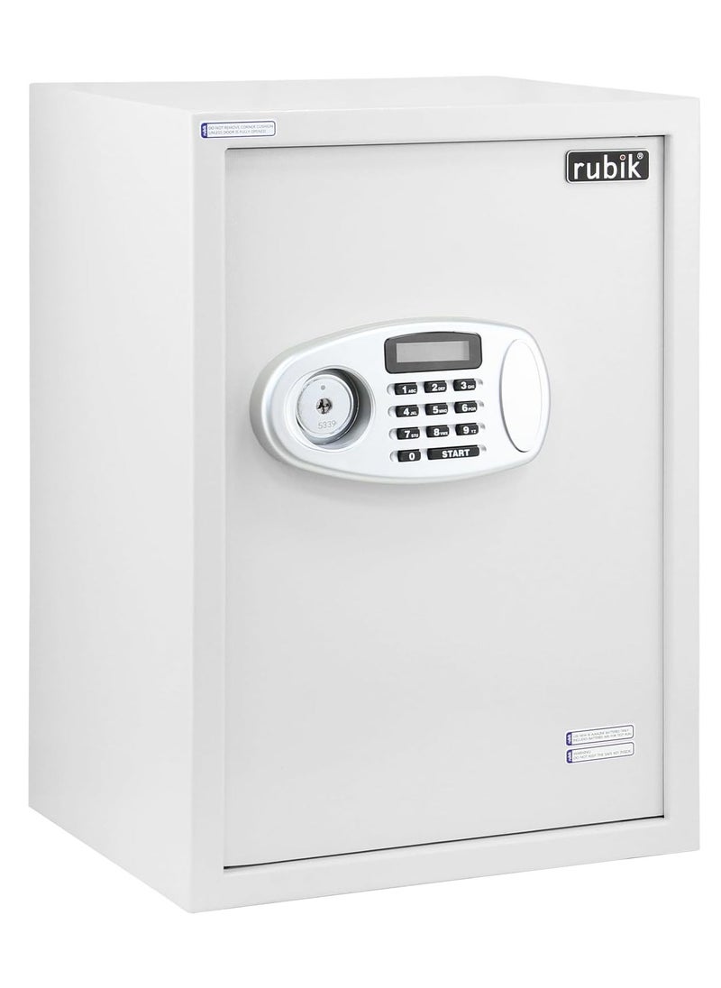 Rubik Safe Box Large For Home Office with Dual Security, Unlock using Key and Digital Combination Lock (RB50ED, Size 50x35x30cm) White  - Image 1