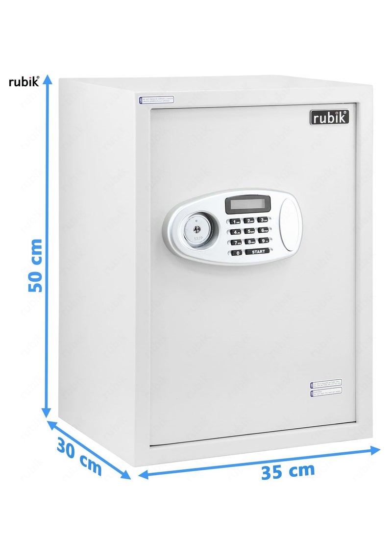 Rubik Safe Box Large For Home Office with Dual Security, Unlock using Key and Digital Combination Lock (RB50ED, Size 50x35x30cm) White  - Image 2