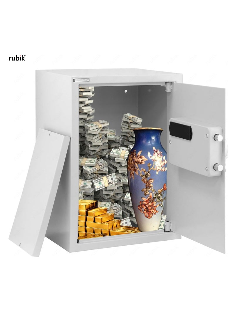 Rubik Safe Box Large For Home Office with Dual Security, Unlock using Key and Digital Combination Lock (RB50ED, Size 50x35x30cm) White  - Image 4