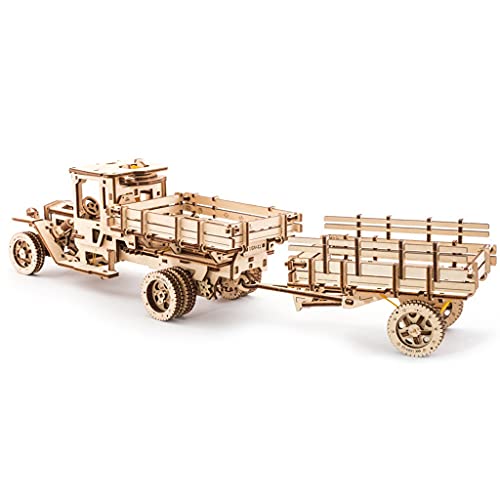 UGears Set of additions for UGM-11 Truck (Tanker, Rescue Ladder and Trailer Chassis) is a Mechanical 3D Puzzle for Adults | Assemble Truck Large 3D Puzzles DIY Kit | Decorative Wooden Truck Showpiece - Image 4