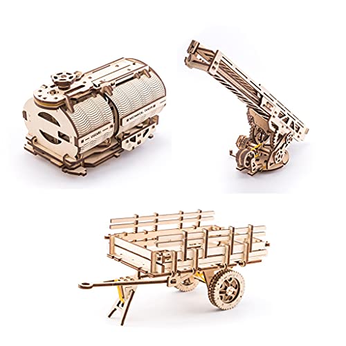 UGears Set of additions for UGM-11 Truck (Tanker, Rescue Ladder and Trailer Chassis) is a Mechanical 3D Puzzle for Adults | Assemble Truck Large 3D Puzzles DIY Kit | Decorative Wooden Truck Showpiece - Image 1