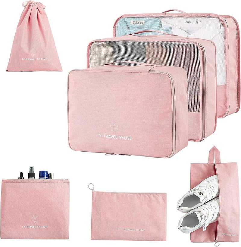 BEHAHAI 7 Pcs Travel Oraganizer Packing cubes kit Sapace Saver Multi use Bag for Men and Women Clothes packing cubes for travel Cupboard Oraganizer cubesOXFORD FABRIC pink - Image 1