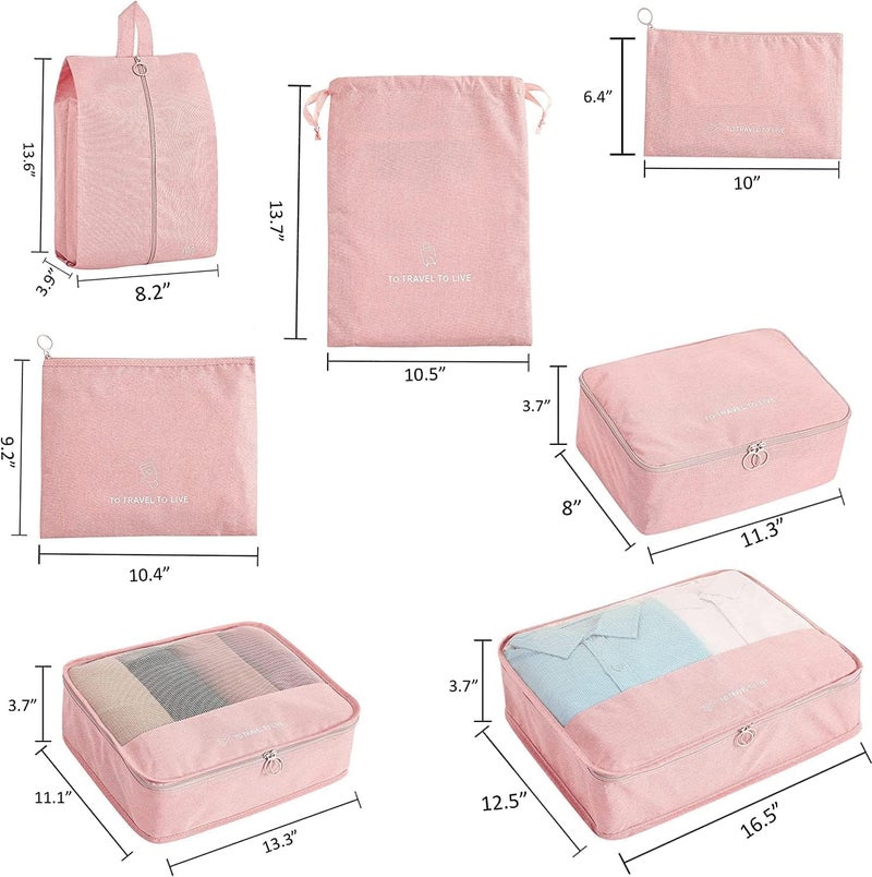 BEHAHAI 7 Pcs Travel Oraganizer Packing cubes kit Sapace Saver Multi use Bag for Men and Women Clothes packing cubes for travel Cupboard Oraganizer cubesOXFORD FABRIC pink - Image 2