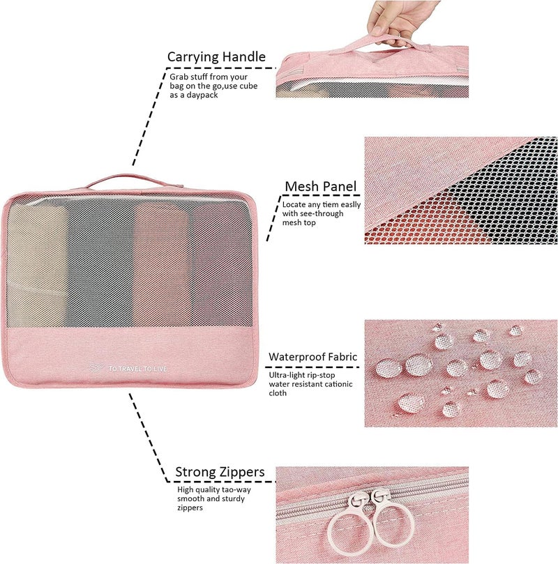BEHAHAI 7 Pcs Travel Oraganizer Packing cubes kit Sapace Saver Multi use Bag for Men and Women Clothes packing cubes for travel Cupboard Oraganizer cubesOXFORD FABRIC pink - Image 5