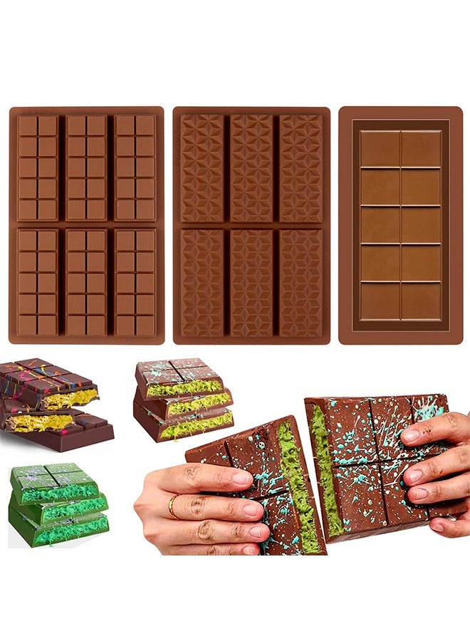 3PCS Silicone Chocolate Molds, Non-Stick Silicone Chocolate Bar Mold , Silicone Baking Molds for Making Candy Chocolate and Filling Knafeh Pistachio Chocolate Bar  - Image 1