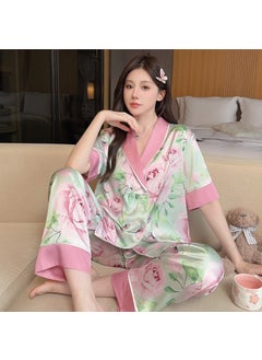 Silky Pajama Set Elegant Chinese Floral Design for Women7389 7389