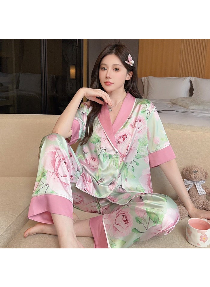 Generic - Silky Pajama Set Elegant Chinese Floral Design for Women7389 7389 - Image 1