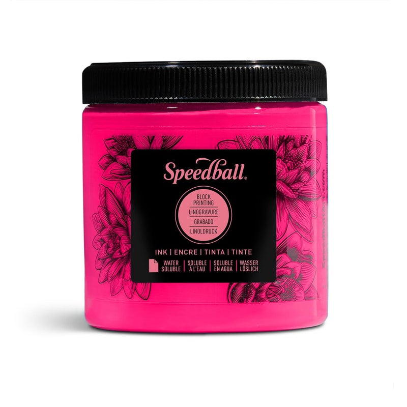 Speedball WaterSoluble Block Printing Ink 8Ounce Jar Fluorescent Magenta