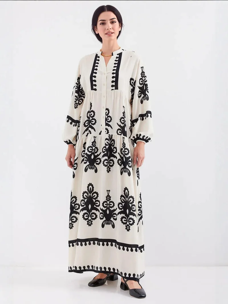 بيغ دارت فستان ماكسي بياقة على شكل حرف  بنقوش