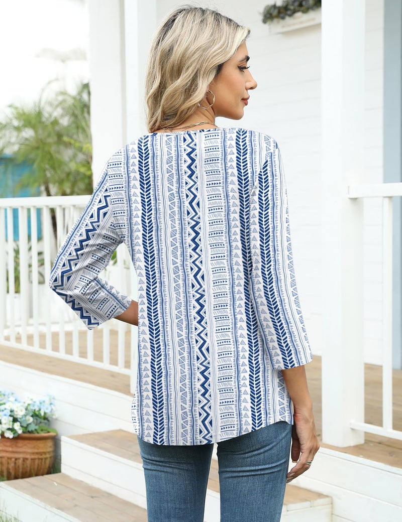 LOMON Spring Tops for Women 3/4 Mid Length Sleeve T Shirts Asymmetrical Square Neck Blouses for Women Casual L - Image 5