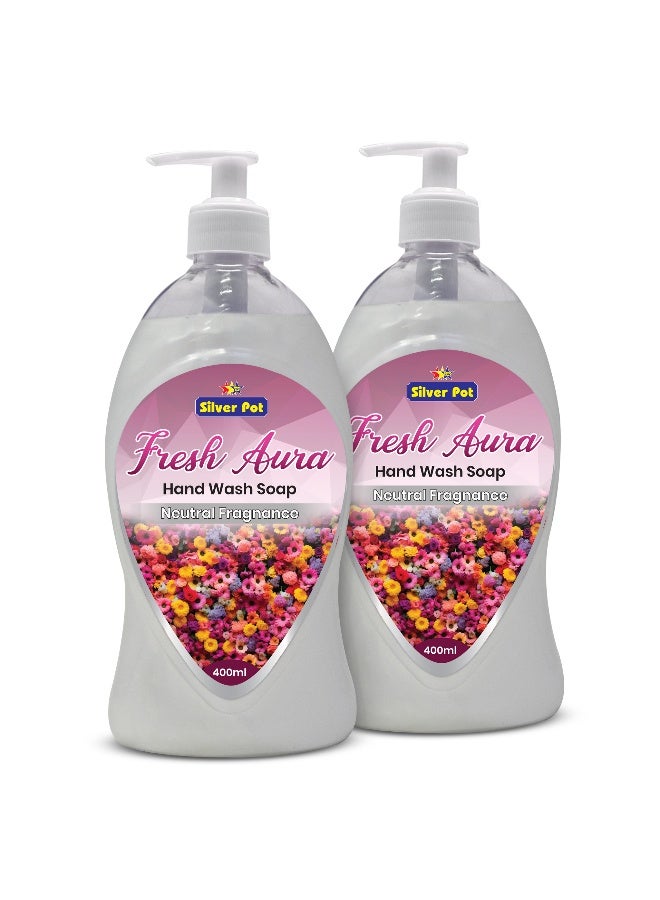 Silver Pot - Fresh Aura, Musk Hand Wash, Pack of 2 x 400ml each, Moisturizing Liquid Soap, Gentle Cleansing, Effective Germ Protection, Refreshing Tropical Fragrance, 10x Odor Removal - Image 1