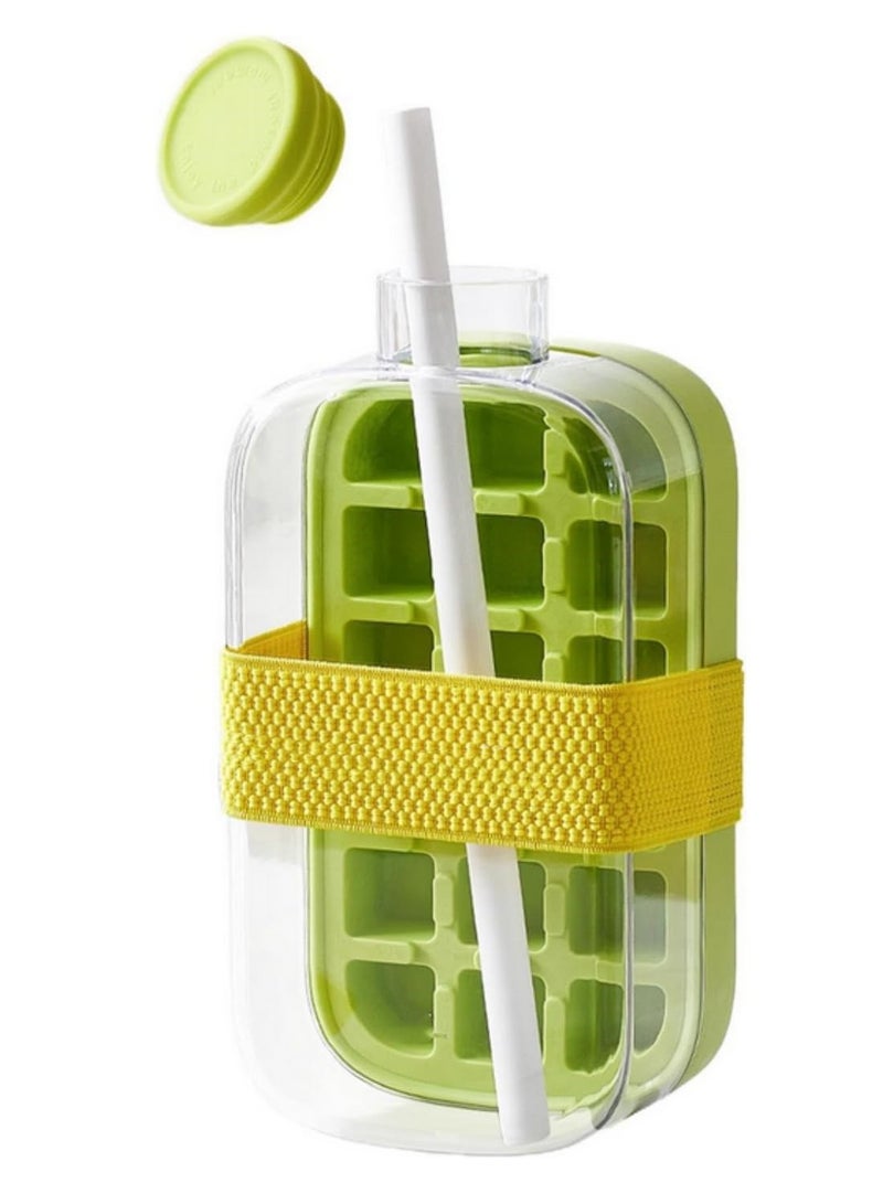2 in 1 Ice Cube Tray Water Bottle with Straw Leak-Proof Lid Easy Release Reusable Silicone Ice Cube Maker Cup Touch-Free Sealed Ice Compartment for Coffee Juice Beverages 800ml - Image 2