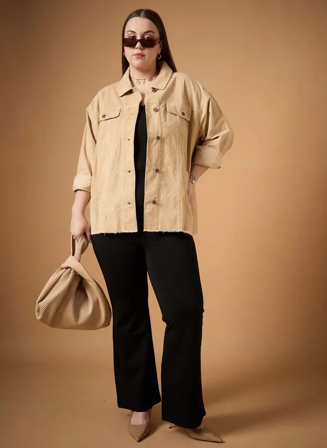 SASSAFRAS Beige Corduroy Shacket for Women