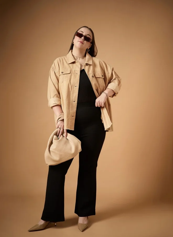 SASSAFRAS Beige Corduroy Shacket for Women