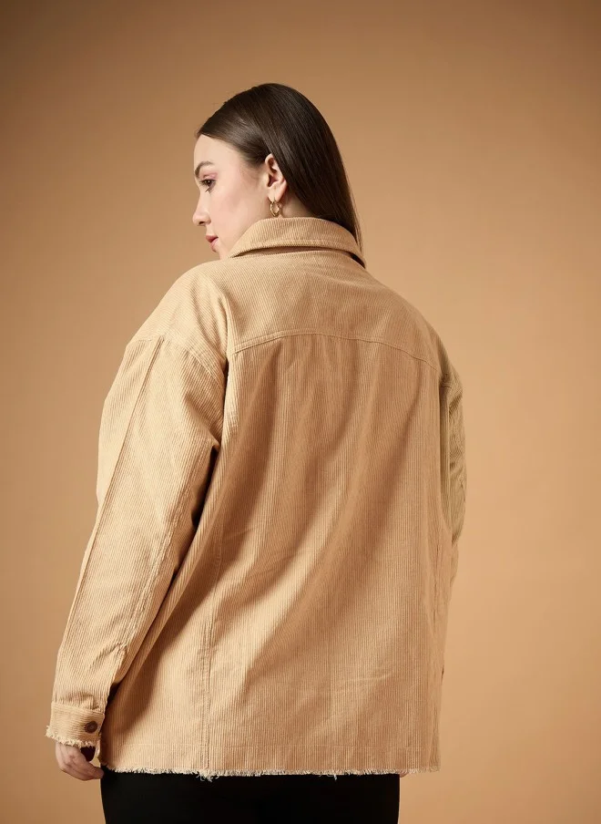 SASSAFRAS Beige Corduroy Shacket for Women