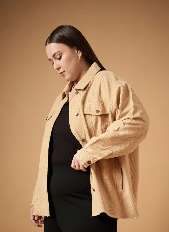 SASSAFRAS Beige Corduroy Shacket for Women