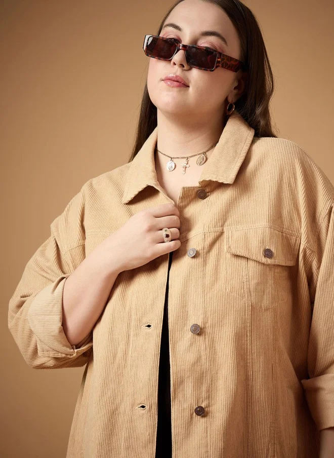 SASSAFRAS Beige Corduroy Shacket for Women