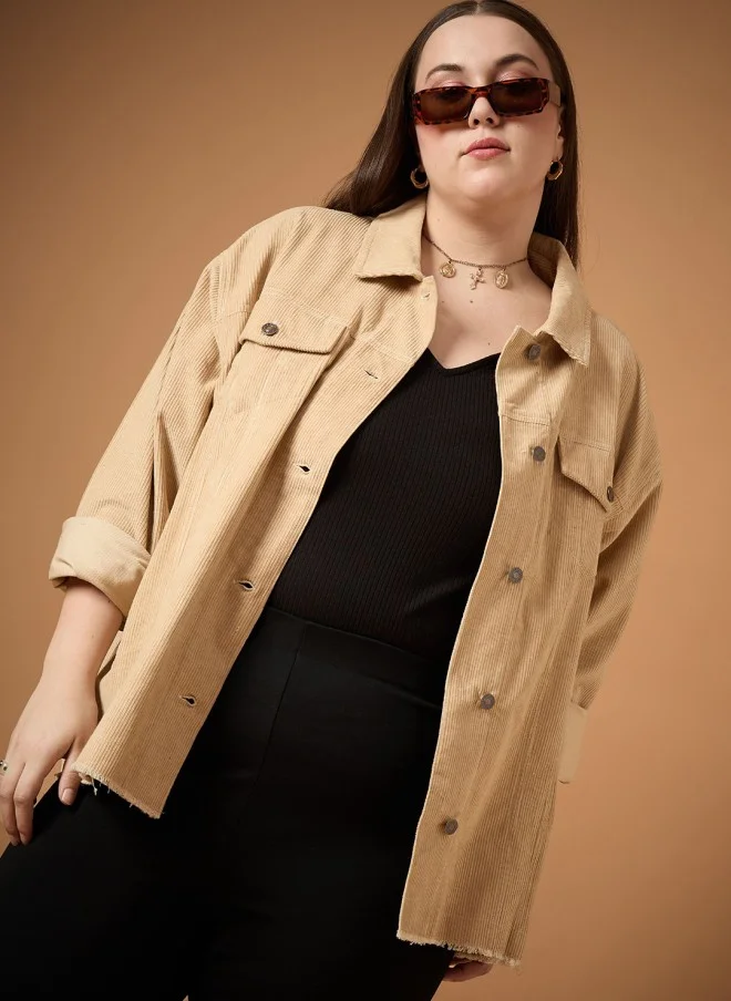 SASSAFRAS Beige Corduroy Shacket for Women