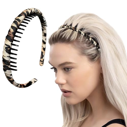 LYKAA Hairband With Leopard Print | Zig Zag Hair Band for Women & Girls | Non Slip Teeth Headband | Stretchable Hair Accessories for Daily Wear, Party, Office & Makeup | Stylish Animal Print Hairband-1Pc - Image 1