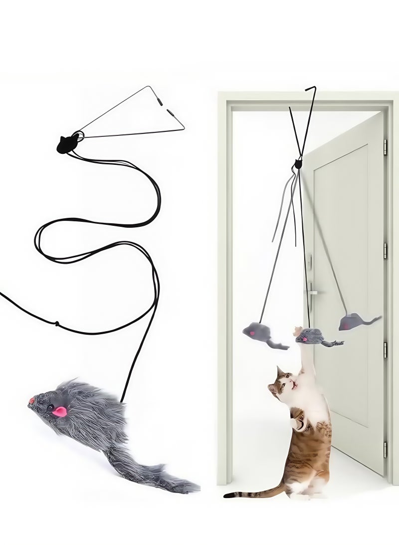 1 Pack Interactive Cat Feather Toys, Retractable Teaser Toy, Hanging Interactive Toys for Indoor Cats Kitten Play Chase Exercise, Kitten Mental Exercise Toys (Grey) - Image 1