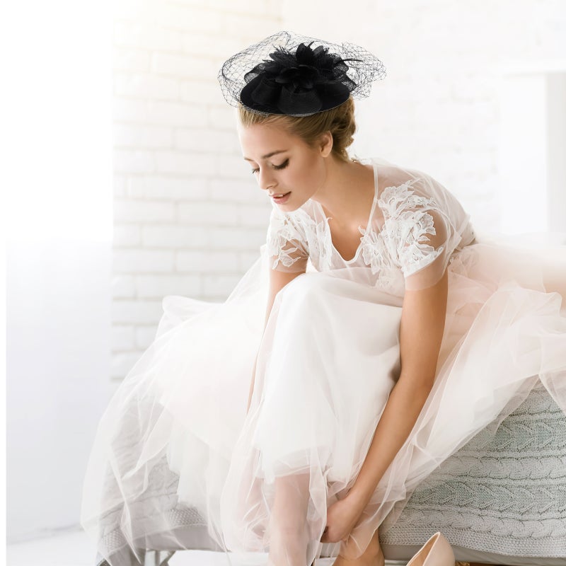 Bride Fascinator Hat Tea Party Headband Hat Wedding Bridal Veil Headband Girls Headpiece - Image 4