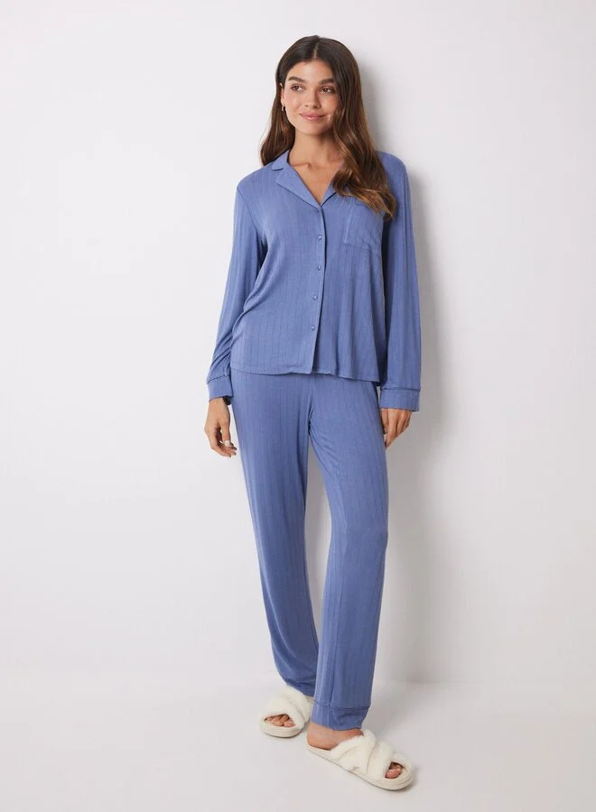 women'secret Blue Soft Touch Long Shirt Pajamas
