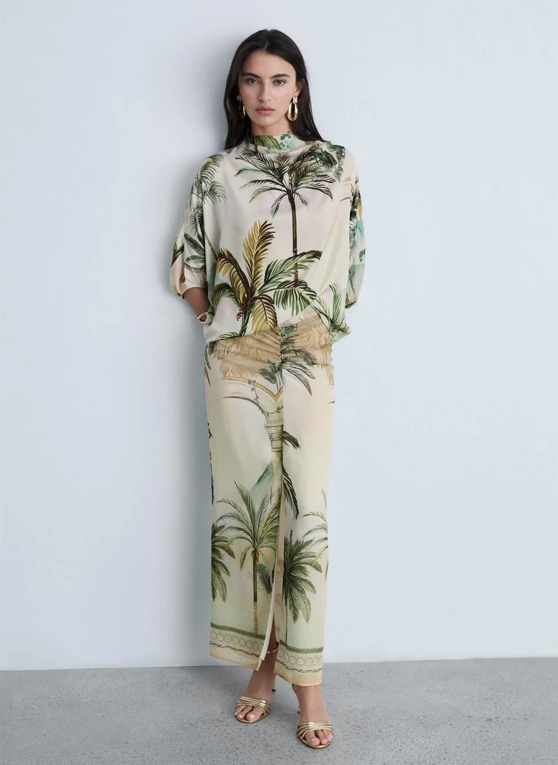 MANGO Tropical Print Straight Skirt