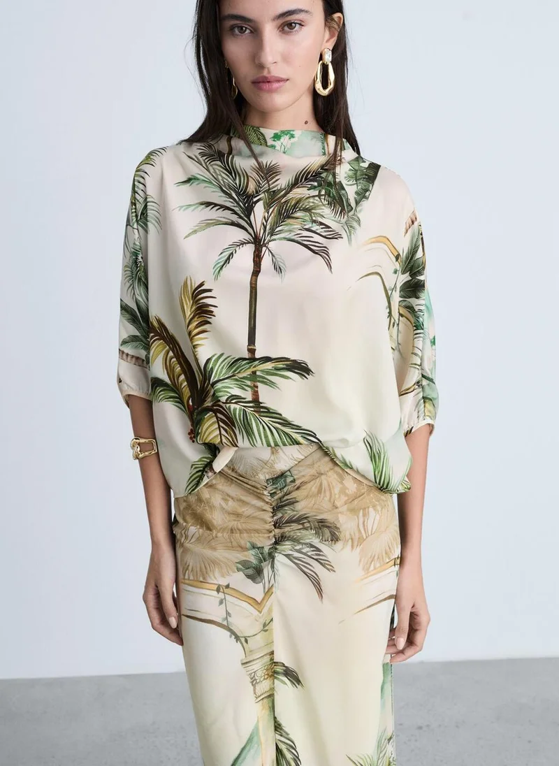 MANGO Tropical Print Straight Skirt