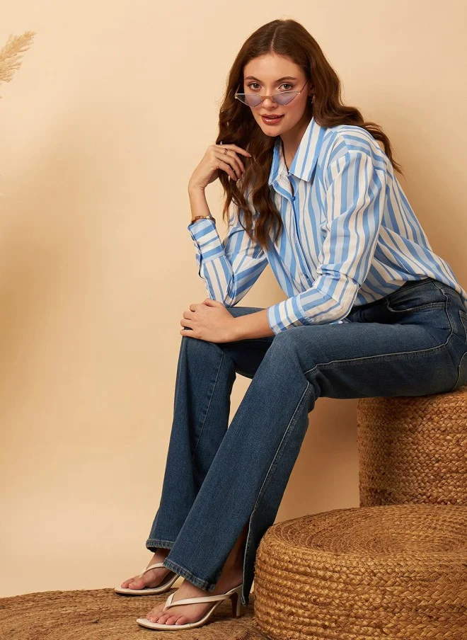 MINT STREET Striped Classic Oversized Casual Shirt for Women