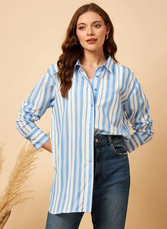 مينت ستريت قميص كلاسيكي مخطط فضفاض للنساء